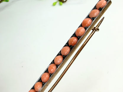 Victorian 5.3mm Coral Cabochon Sterling Silver Bar Brooch JR1390
