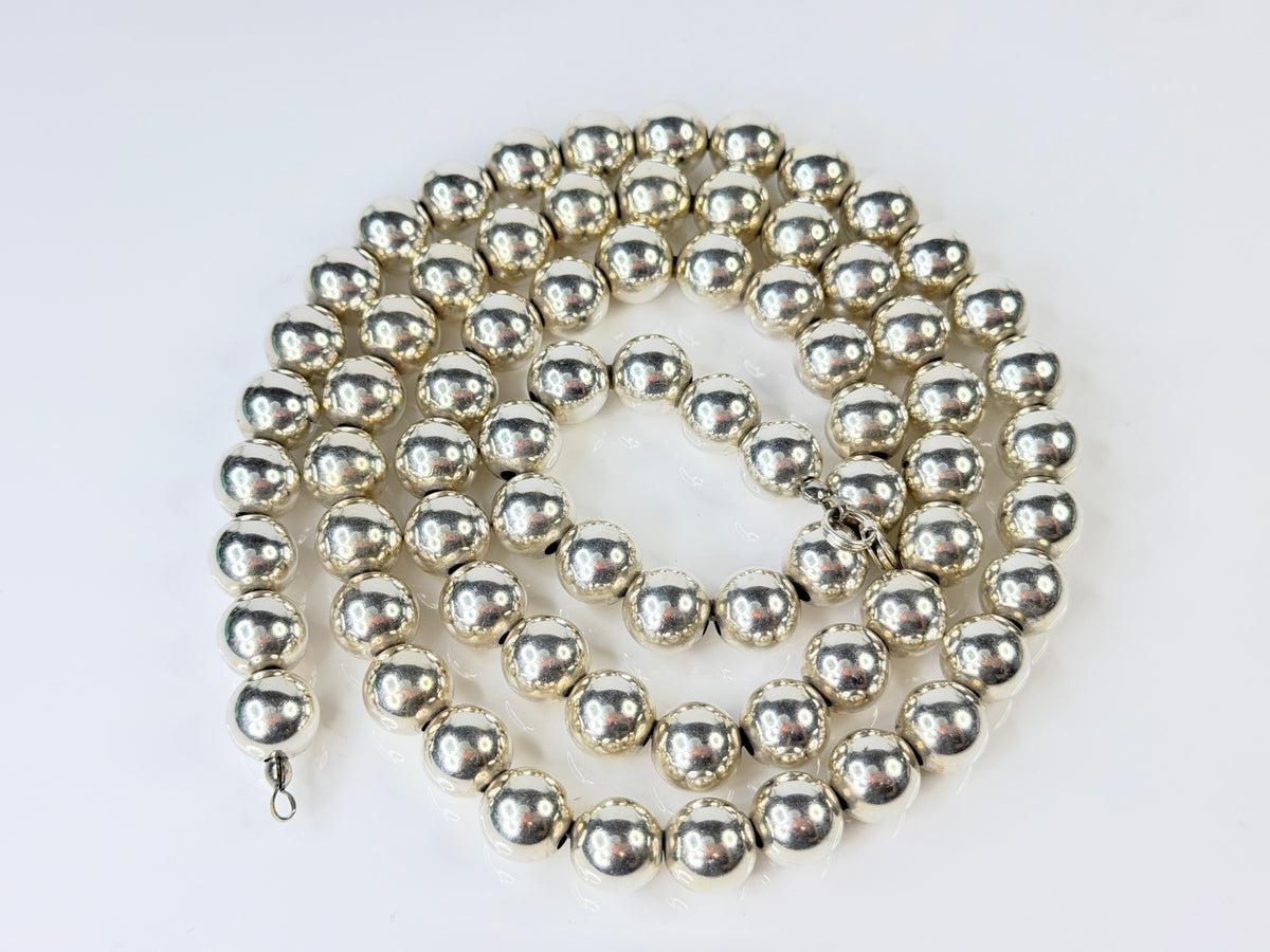Vintage Sterling Silver 10mm Large Bead 30" Statement Necklace 80.5g JR2168