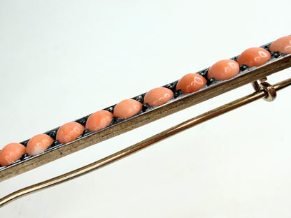 Victorian 5.3mm Coral Cabochon Sterling Silver Bar Brooch JR1390