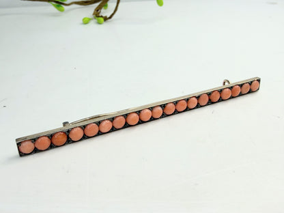 Victorian 5.3mm Coral Cabochon Sterling Silver Bar Brooch JR1390