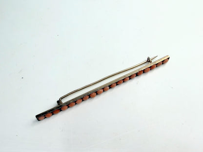 Victorian 5.3mm Coral Cabochon Sterling Silver Bar Brooch JR1390
