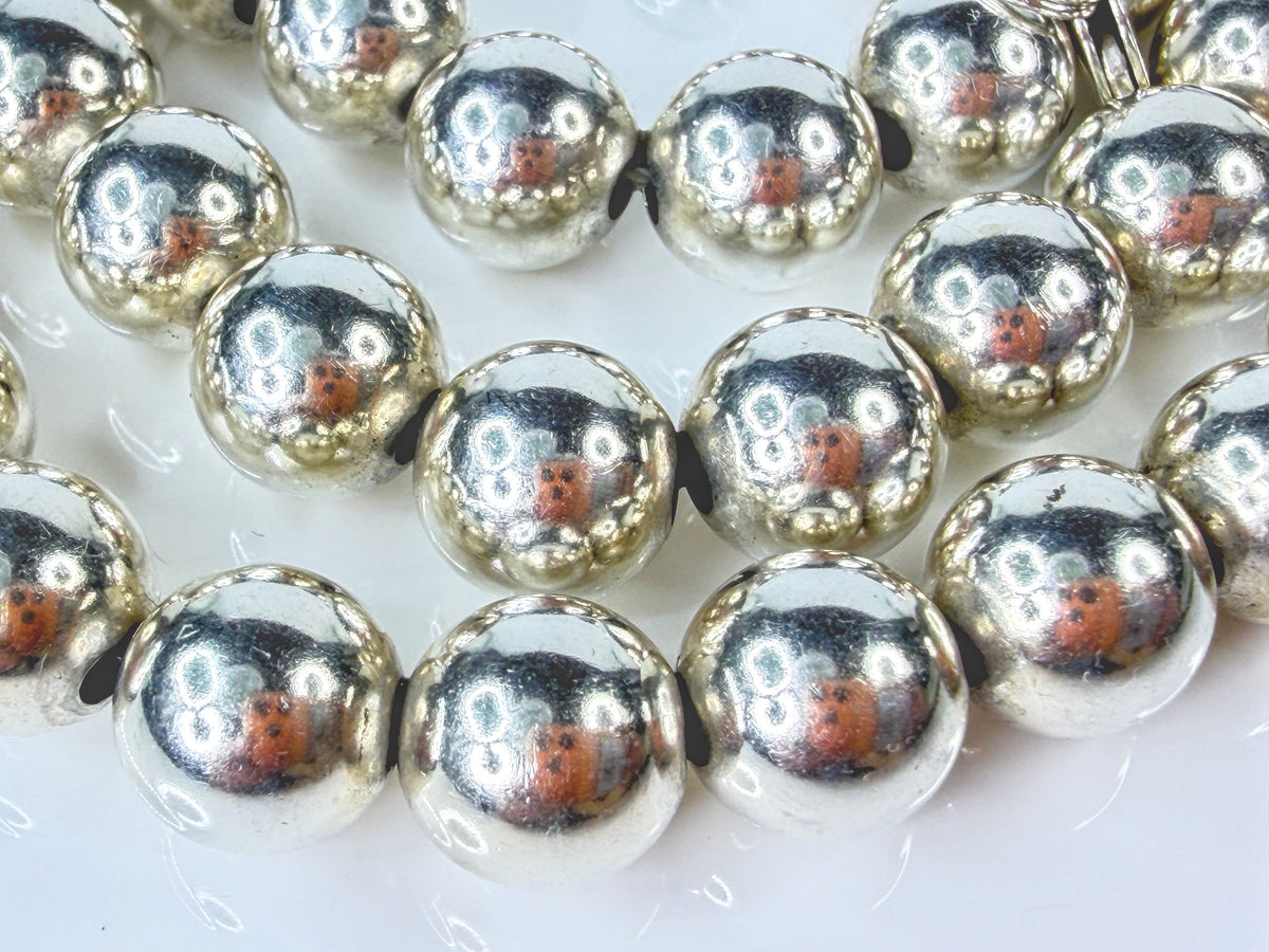 Vintage Sterling Silver 10mm Large Bead 30" Statement Necklace 80.5g JR2168