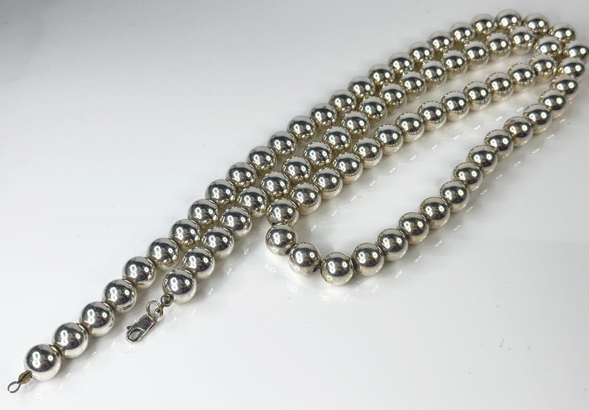 Vintage Sterling Silver 10mm Large Bead 30" Statement Necklace 80.5g JR2168