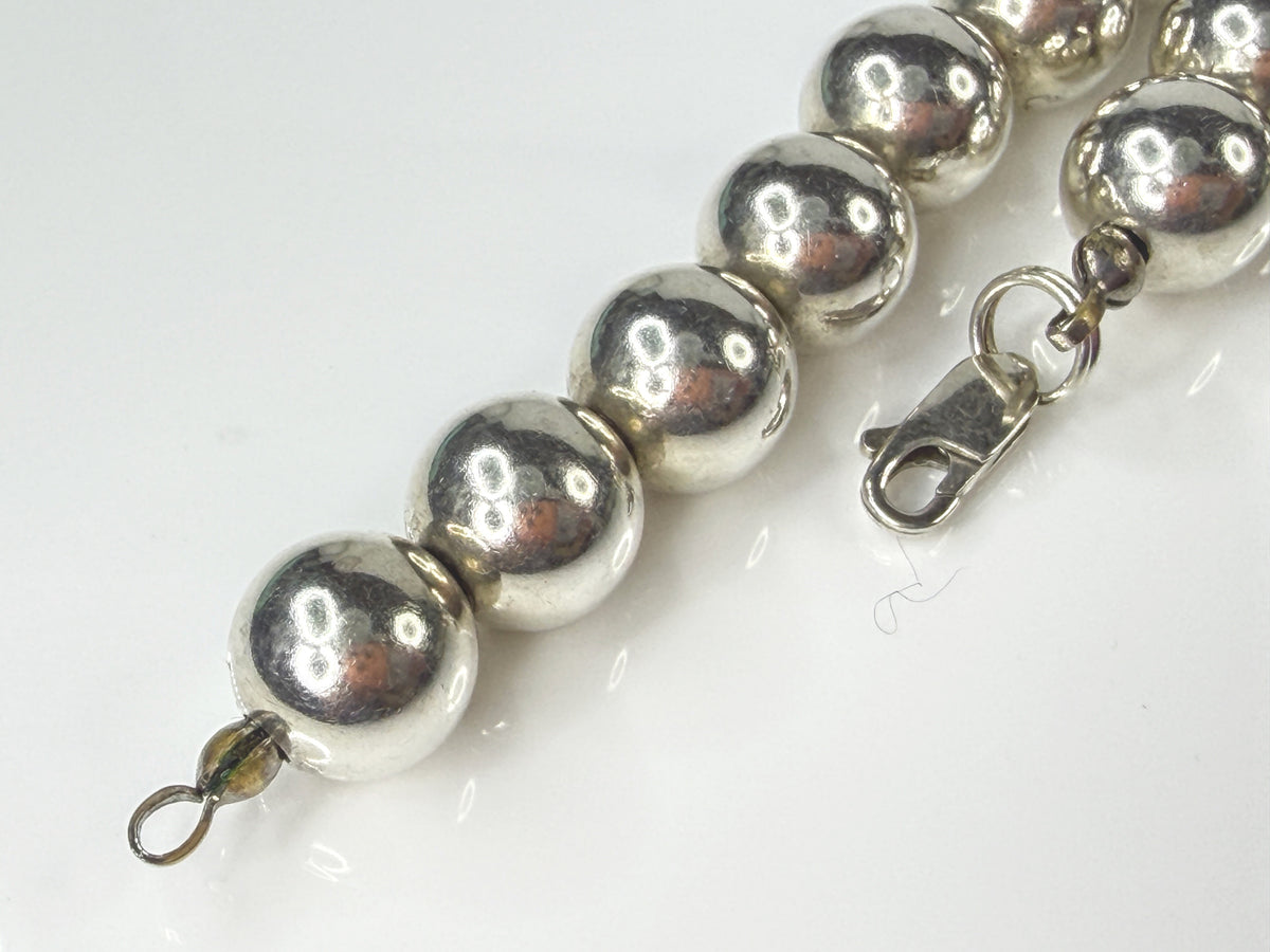 Vintage Sterling Silver 10mm Large Bead 30" Statement Necklace 80.5g JR2168