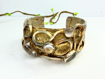 Vintage Rachel Gera Sterling Gold Gilt Rock Crystal Cuff JR1391