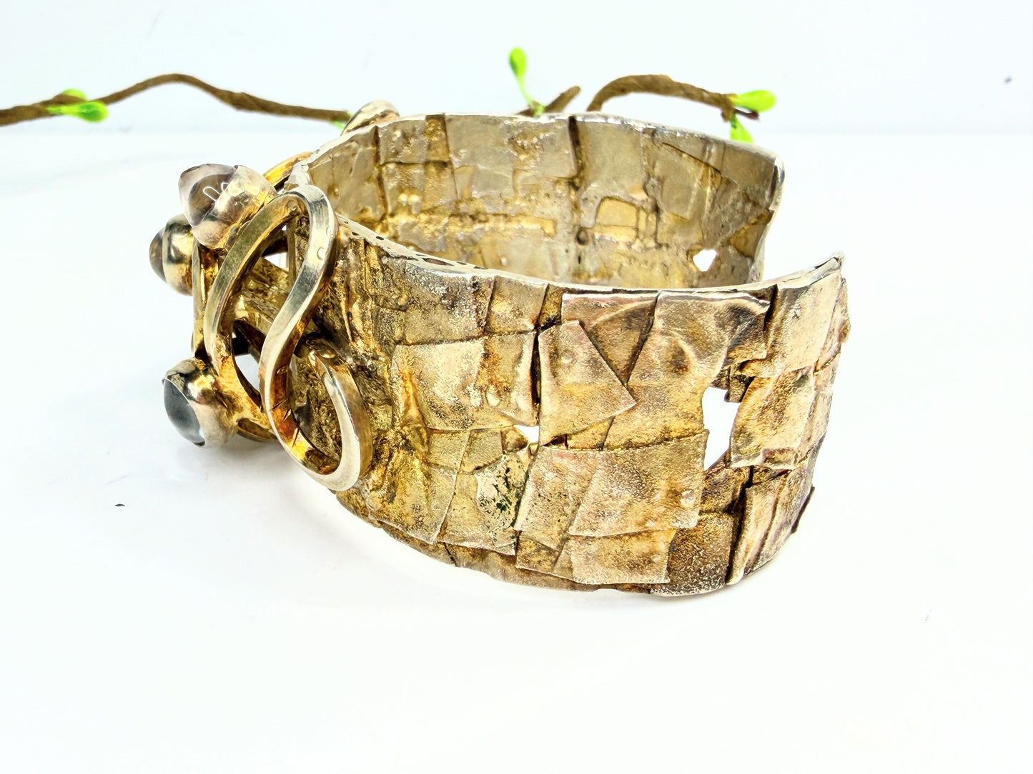 Vintage Rachel Gera Sterling Gold Gilt Rock Crystal Cuff JR1391