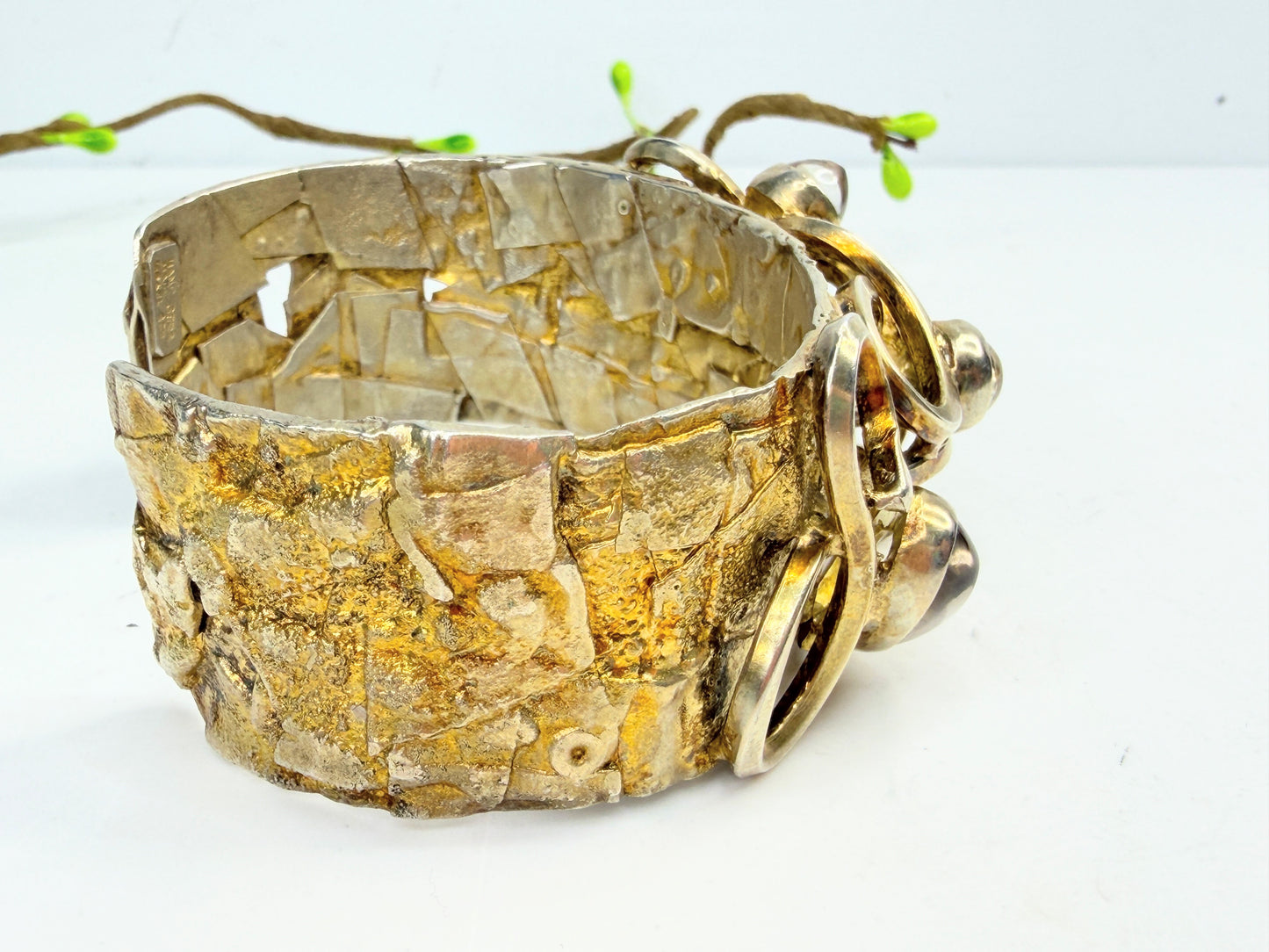 Vintage Rachel Gera Sterling Gold Gilt Rock Crystal Cuff JR1391