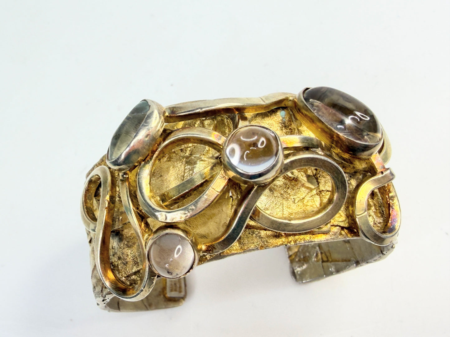 Vintage Rachel Gera Sterling Gold Gilt Rock Crystal Cuff JR1391
