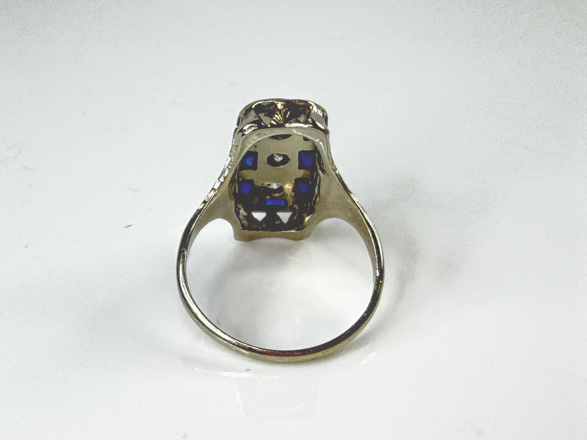 Antique Art Deco 14K White Gold Sapphire Diamond Filigree Ring 1920s JR2170