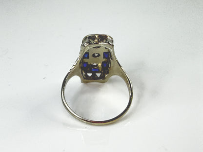 Antique Art Deco 14K White Gold Sapphire Diamond Filigree Ring 1920s JR2170
