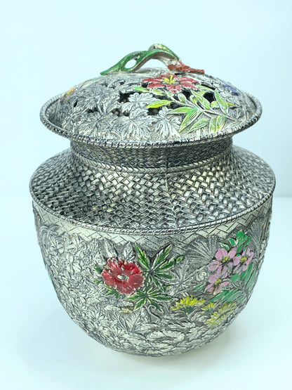 Takaoka Copper Alloy Incense Burner Signed Tanyei 銘栄 with Original Boxes A340