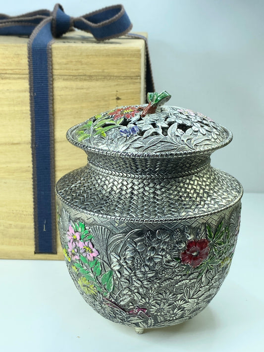 Takaoka Copper Alloy Incense Burner Signed Tanyei 銘栄 with Original Boxes A340