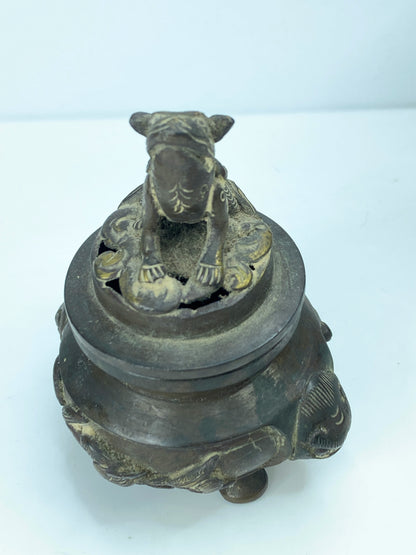 Rare Japanese Meiji Period Bronze Koro Censer, 1920 3 1/2" A341