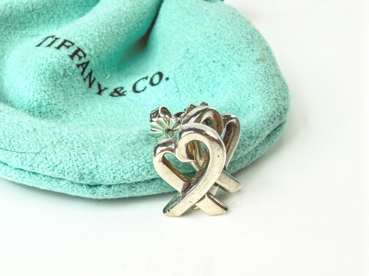Tiffany & Co. Paloma Picasso Loving Heart Sterling Silver Earrings Pouch JR2172