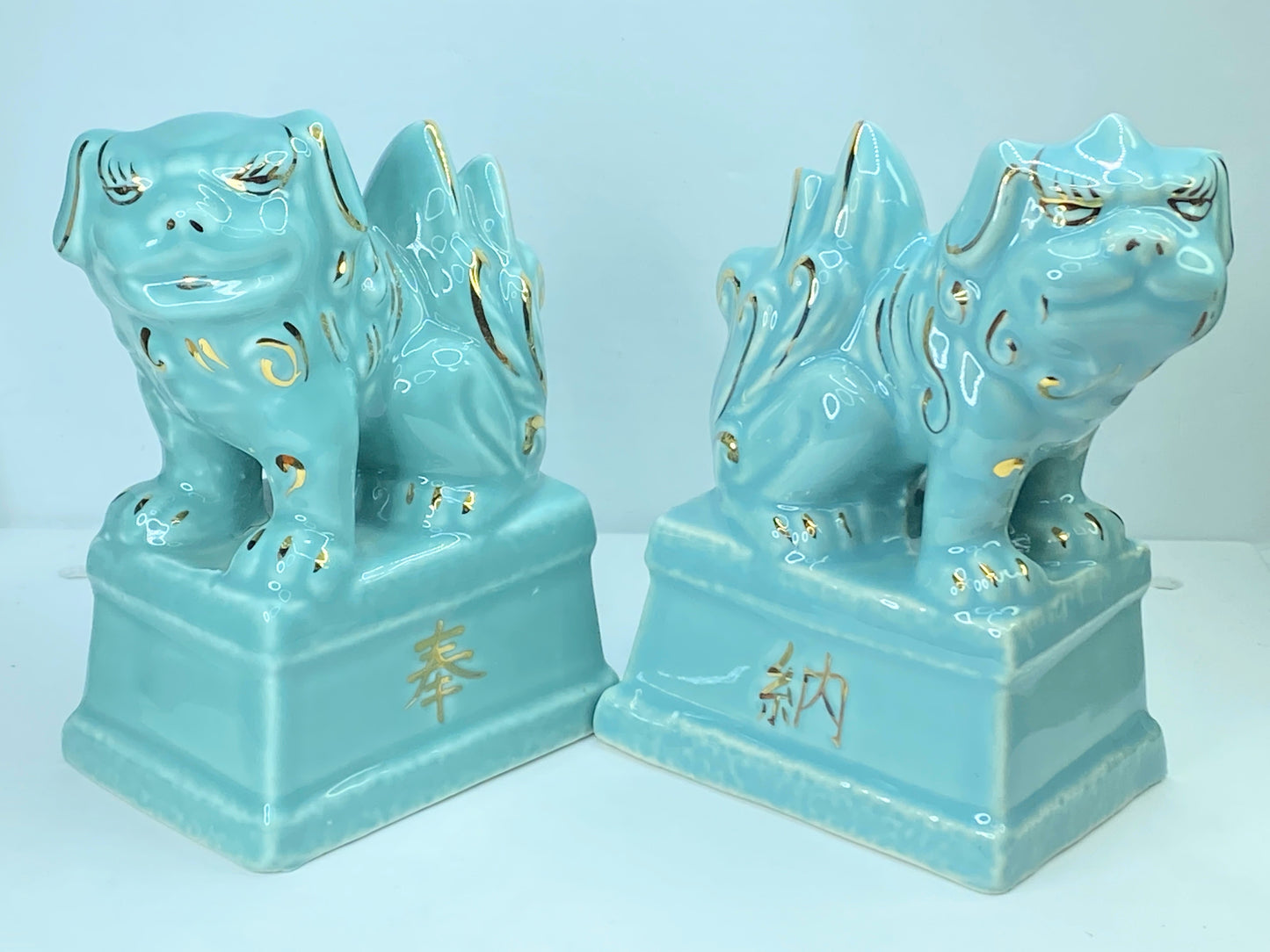 Japanese Shinto Shrine Komainu Shishi Lion Foo Dog status 5.5x4.5" A342