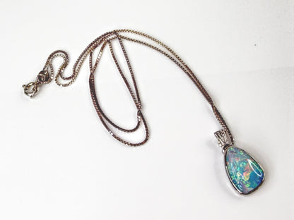 Sterling Silver Fiery Opal Doublet Teardrop Pendant Box Chain Necklace JR2174