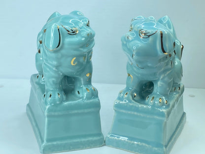 Japanese Shinto Shrine Komainu Shishi Lion Foo Dog status 5.5x4.5" A342