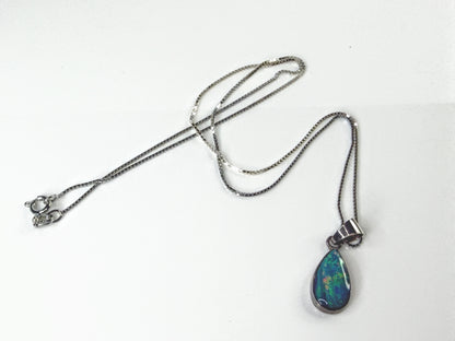 Sterling Australian Black Fire Opal Pendant Box Chain Necklace 17.5" 3.1g JR2175