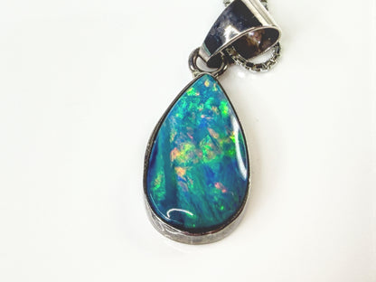 Sterling Australian Black Fire Opal Pendant Box Chain Necklace 17.5" 3.1g JR2175