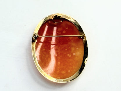 Antique 14K Gold Carved Shell Cameo Brooch Pendant 1 9/16" JR1398