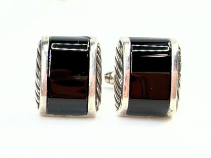 Vintage David Yurman Sterling Silver Onyx Cable Cufflinks SS206