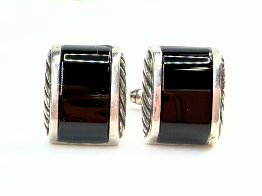 Vintage David Yurman Sterling Silver Onyx Cable Cufflinks SS206