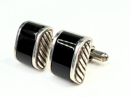 Vintage David Yurman Sterling Silver Onyx Cable Cufflinks SS206