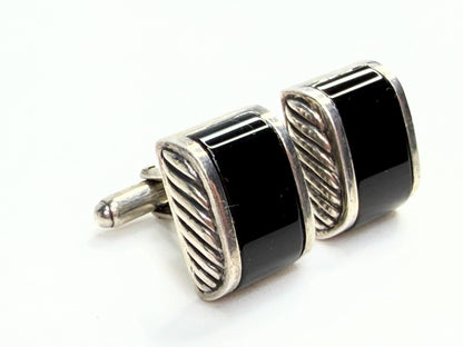 Vintage David Yurman Sterling Silver Onyx Cable Cufflinks SS206
