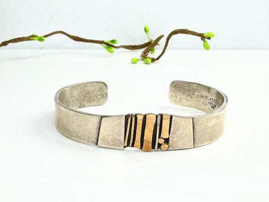 Vintage Klassen Handcrafted Sterling 14K Gold Cuff Bracelet 6.5" JR1399