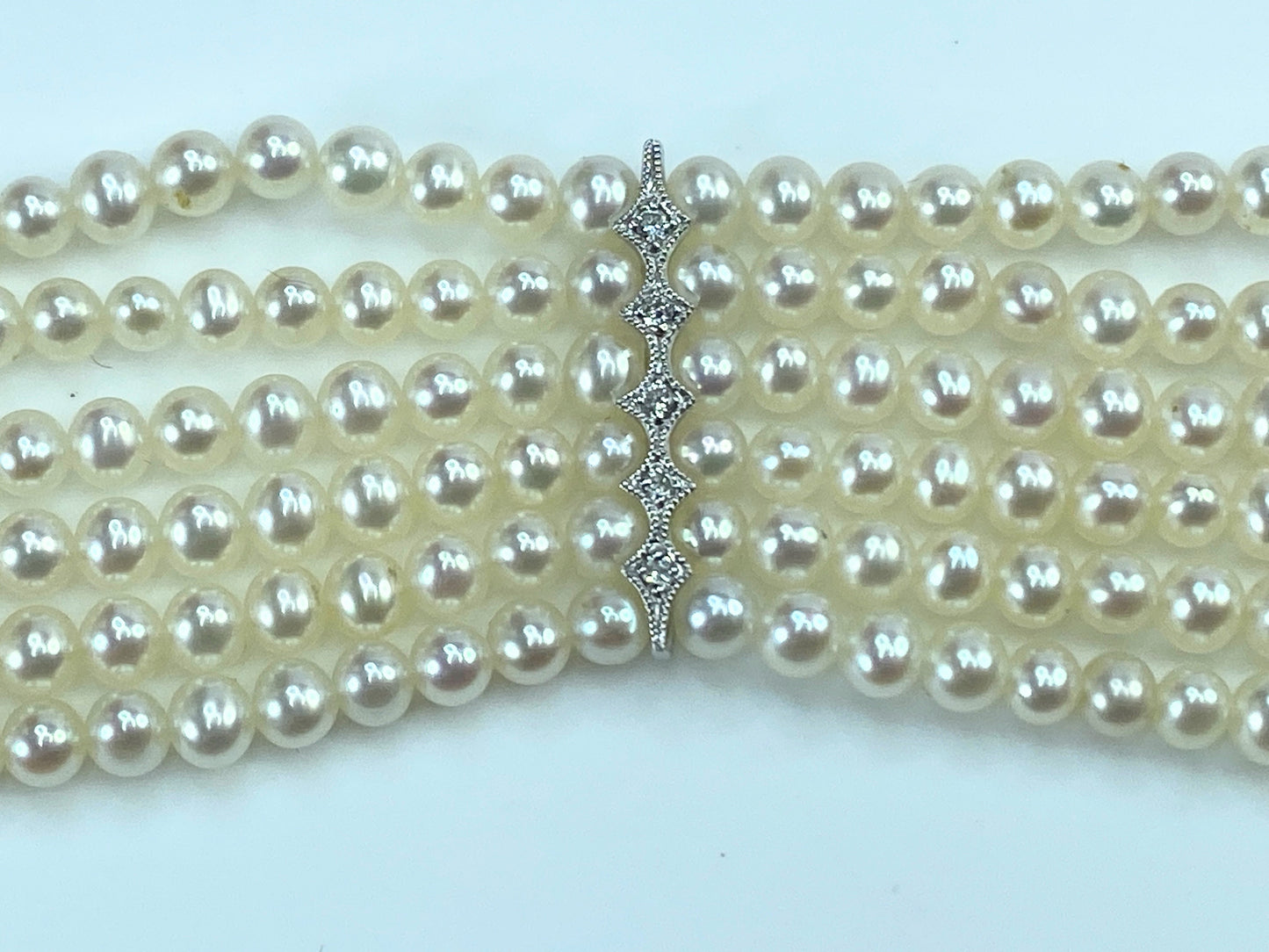 Appraised 7,995 18K 1.2ct H/Si Diamond Six strands 3.3mm Pearl choker 15" JR8279