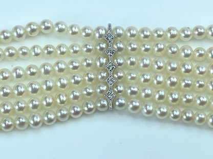 Appraised 7,995 18K 1.2ct H/Si Diamond Six strands 3.3mm Pearl choker 15" JR8279