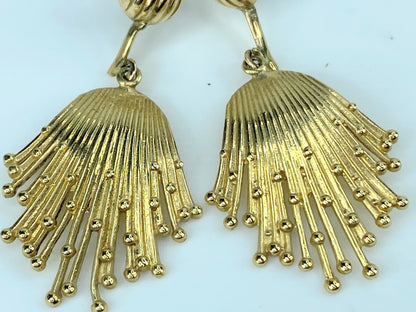 14K gold "splash milk" art dangle fringe earrings 6.5g 26.7mm JR9680