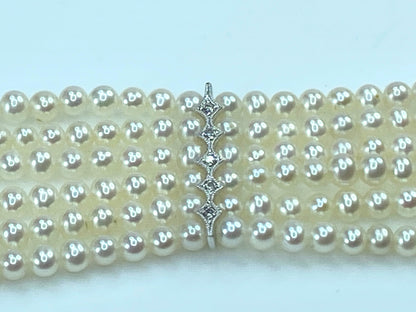 Appraised 7,995 18K 1.2ct H/Si Diamond Six strands 3.3mm Pearl choker 15" JR8279