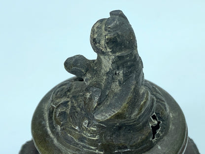 Mid-Century Chinese Mini bronze incense burner ShiShi on Cloud 3 3/8" A345
