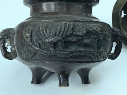 Mid-Century Chinese Mini bronze incense burner ShiShi on Cloud 3 3/8" A345