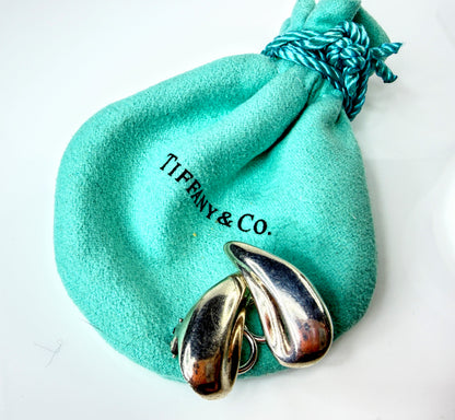 Tiffany & Co Elsa Peretti Sterling Teardrop Clip Earrings Pouch 5.5g JR2177