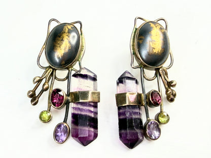 Handmade Sterling 925 Multi Gemstone Quartz Crystal Drop Earrings JR1406