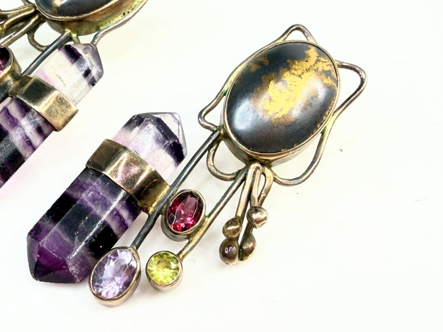 Handmade Sterling 925 Multi Gemstone Quartz Crystal Drop Earrings JR1406
