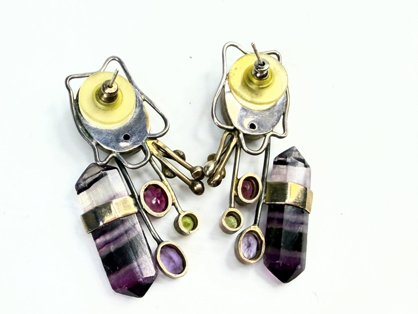 Handmade Sterling 925 Multi Gemstone Quartz Crystal Drop Earrings JR1406