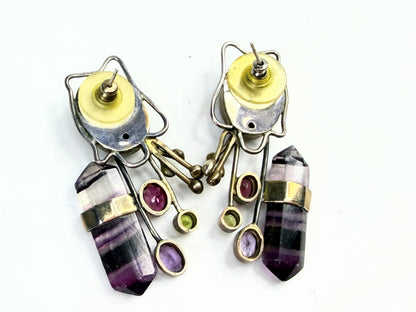 Handmade Sterling 925 Multi Gemstone Quartz Crystal Drop Earrings JR1406