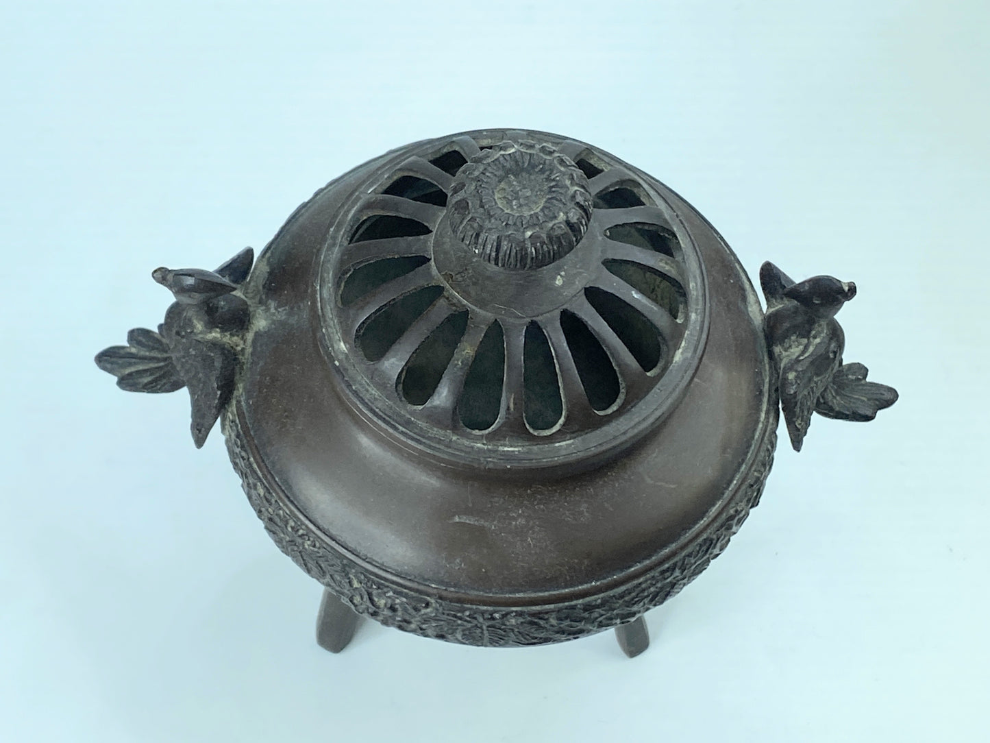 Antique Chinese 20th Cent Bronze Tripod Censer with Phoenix handles 7 1/4" A347