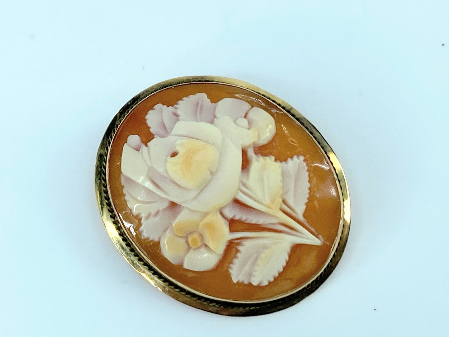 Edwardian 14K Yellow Frame Shell Cameo Carved Flower Bouquet brooch 3.4g JR96782 14K yellow gold Carved Flower Bouquet shell Cameo brooch 3.4g JR9682