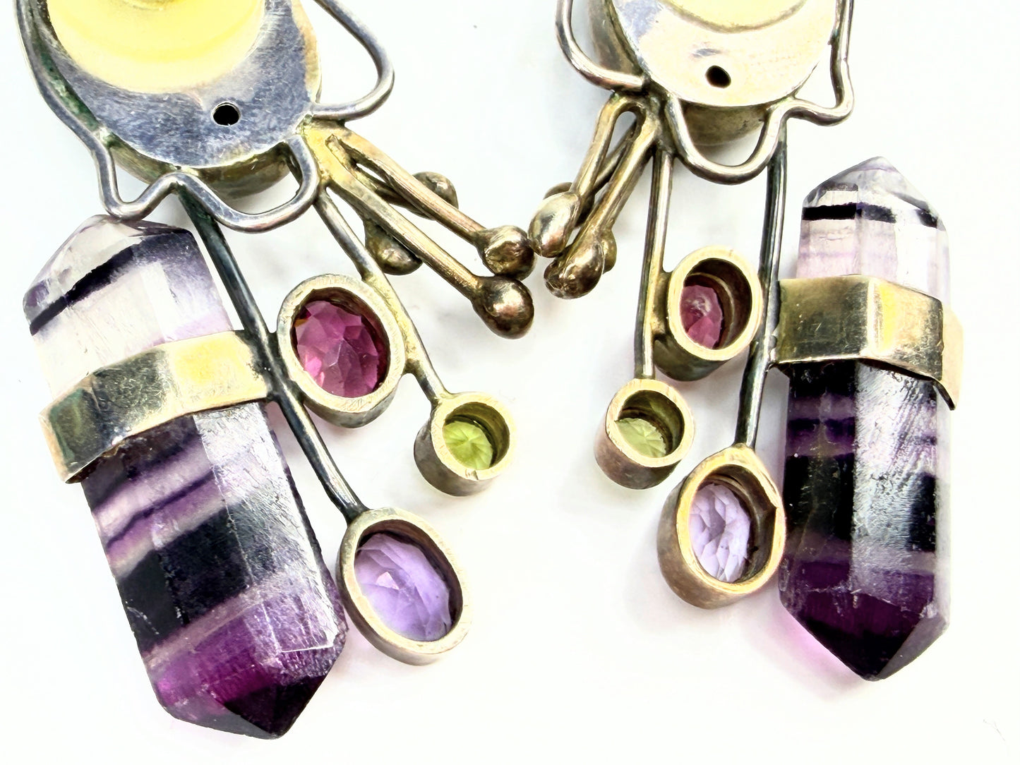 Handmade Sterling 925 Multi Gemstone Quartz Crystal Drop Earrings JR1406