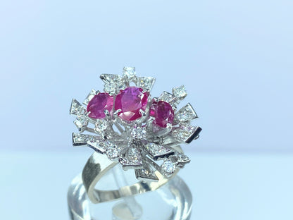 Appraised 5,195 14K gold 2.0ct Ruby 1.0ct G/Si Diamond ring