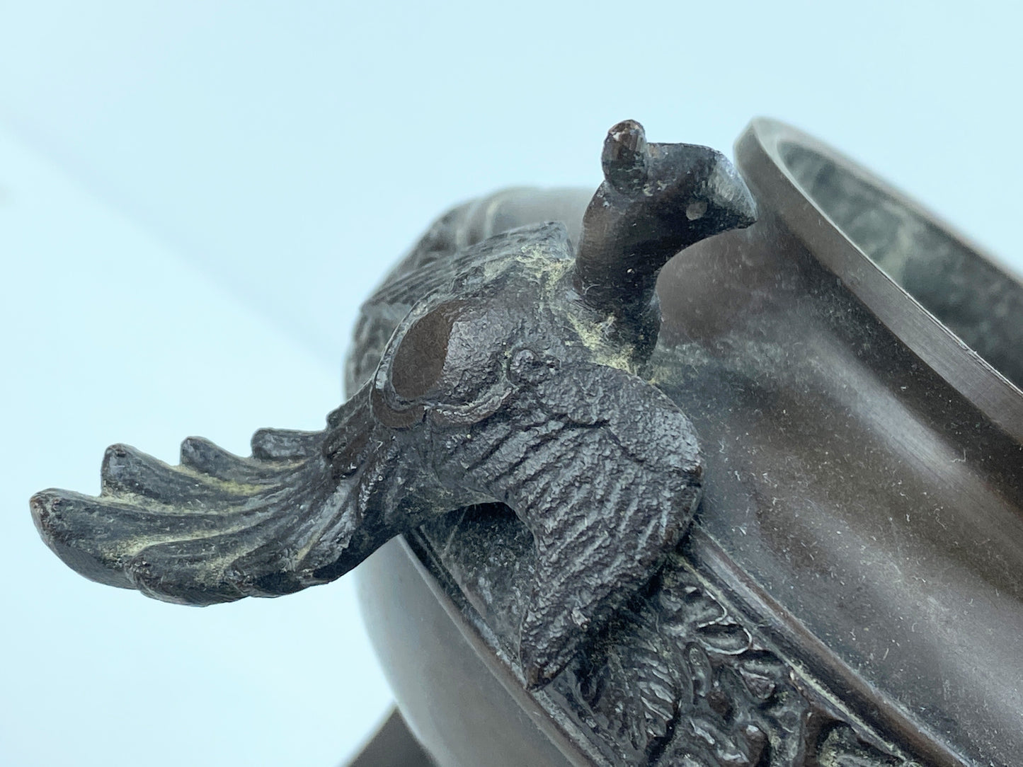 Antique Chinese 20th Cent Bronze Tripod Censer with Phoenix handles 7 1/4" A347