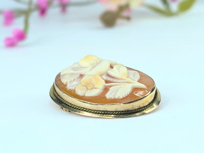 Edwardian 14K Yellow Frame Shell Cameo Carved Flower Bouquet brooch 3.4g JR96782 14K yellow gold Carved Flower Bouquet shell Cameo brooch 3.4g JR9682