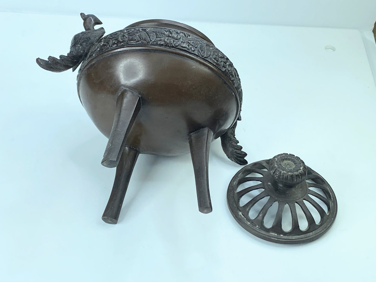 Antique Chinese 20th Cent Bronze Tripod Censer with Phoenix handles 7 1/4" A347