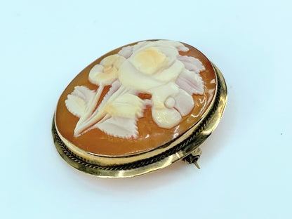 Edwardian 14K Yellow Frame Shell Cameo Carved Flower Bouquet brooch 3.4g JR96782 14K yellow gold Carved Flower Bouquet shell Cameo brooch 3.4g JR9682