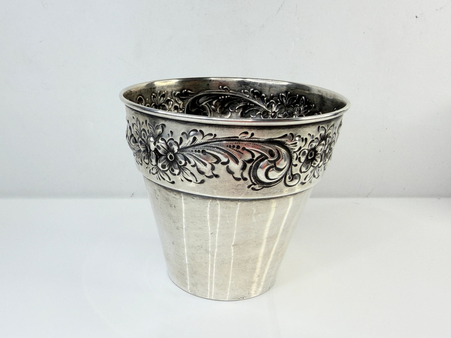 Vintage Sterling Silver Repousse Floral Cachepot Planter SS212