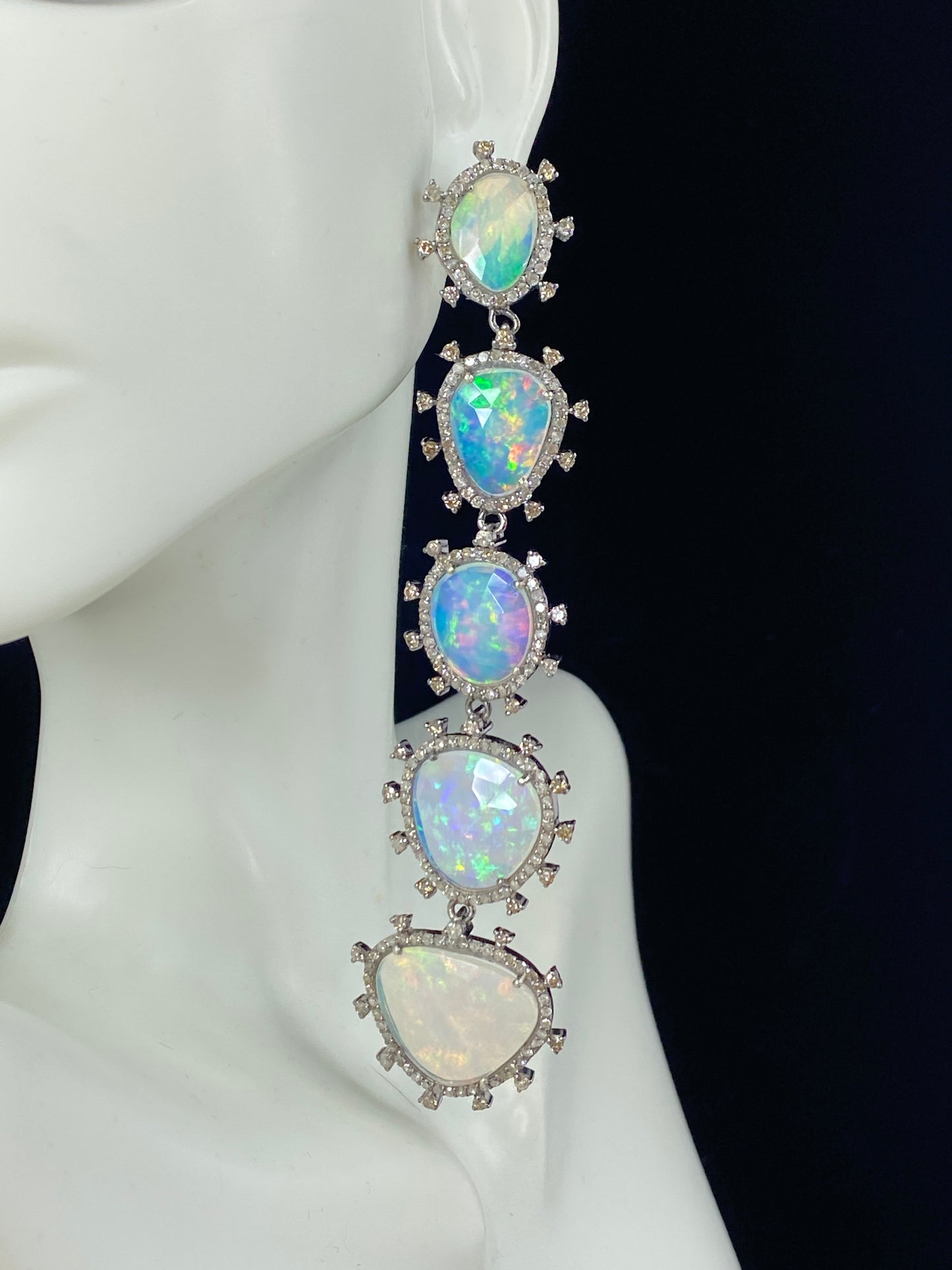 GIA appraised $3,395 natural Opal 4.0ct Diamonds earrings 3.25" 20.6g